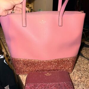 Kate Spade Greta Court Dusty Peony tote and matching wallet
